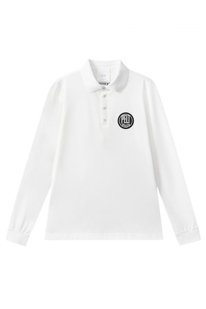 펠트 라운드 엠브로이더리 로고 PK 롱 슬리브 : 여성용  (PC3TLF160)_WHITE-a