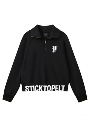 펠트 오픈 카라 스틱 투 펠트 롱 슬리브 하프 집업 맨투맨  : 여성용  (PC4TLF330)_BLACK-a