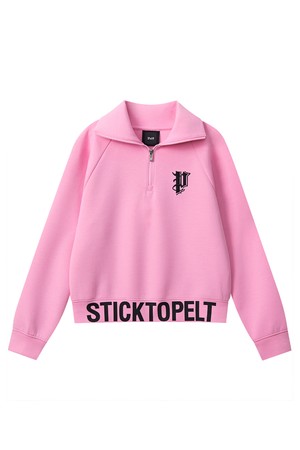 펠트 오픈 카라 스틱 투 펠트 롱 슬리브 하프 집업 맨투맨  : 여성용  (PC4TLF330)_PINK-a