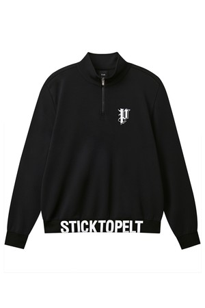 펠트 오픈 카라 스틱 투 펠트 롱 슬리브 하프 집업 : 남성용  (PC4TLM330)_BLACK-a