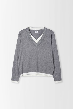 실버 라인 이중 V넥 니트_PD6SP688_GREY-a