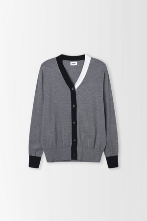 배색 라인 V넥 가디건_PC6SD607_GREY-a