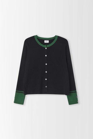 라운드넥 소매배색 가디건_PD6SD603_BLACK-a