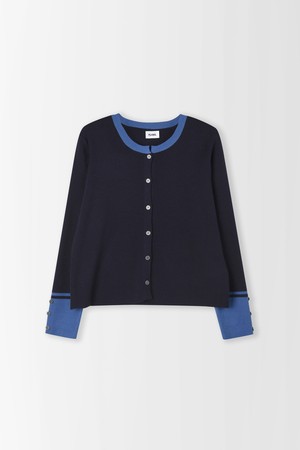 라운드넥 소매배색 가디건_PD6SD603_NAVY-a