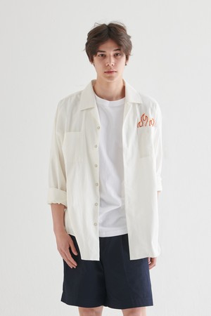 [Plan de Maroon] HAND-STITCHED FLAME CAMP COLLAR SHIRT