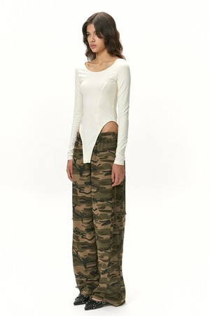 LACE-UP CAMO SWEAT PANTS / KHAKI