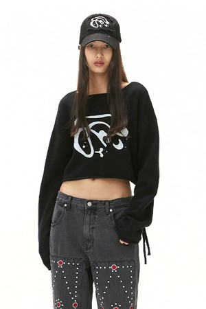 AIR WOOL STRAP CROP KNIT / BLACK