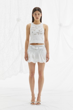 BUBBLE HEM MINI SKIRT / WHITE