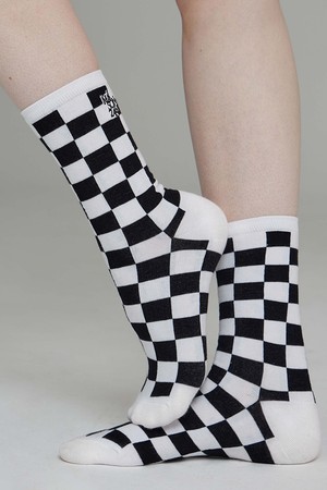 CHECKERBOARD SIGNATURE LOGO SOCKS WHITE