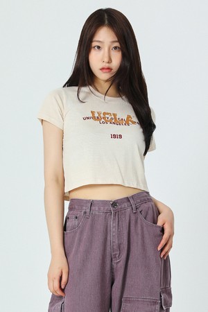 여성 피그먼트 크롭 반팔 티셔츠[BEIGE](UA6ST68_25)