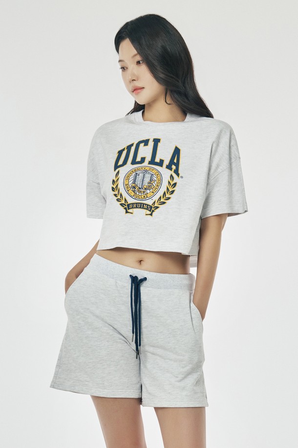 UCLA - 반소매 티셔츠 - 여성 크레스트 빅로고 크롭 오버핏 티셔츠[L-M-GREY](UB5ST51_12)