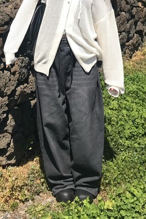 여성 사이드 턱 와이드 밴딩 데님(HB2DPA2)