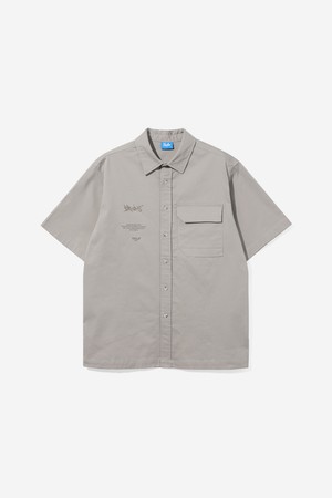 남녀공용 오버핏 코튼 혼방 트윌 반팔셔츠[BEIGE](UB3SS1A_25)