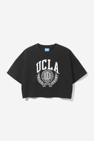 여성 크레스트 빅로고 크롭 오버핏 티셔츠[BLACK](UB5ST51_39)