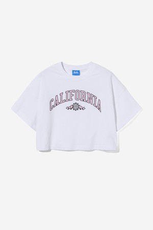 여성 크레스트 칼 로고 크롭 오버핏 티셔츠[WHITE](UB6ST59_31)