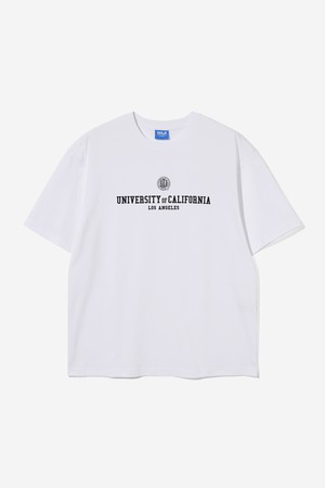 남성 유니버시티 스몰 레터링 오버핏 티셔츠[WHITE](UB6ST11_31)