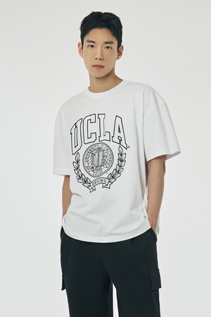 남녀공용 빅토리 뱃지 메가 오버핏 티셔츠[WHITE](UB6ST12_31)