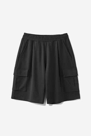 남녀공용 풀 밴딩 원턱 카고 버뮤다 팬츠[BLACK](UB4SP83_39)