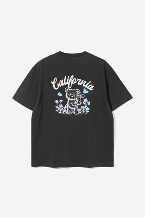 남녀공용 플라워 플러피 베어 반팔 티셔츠[BLACK](UB7ST91_39)