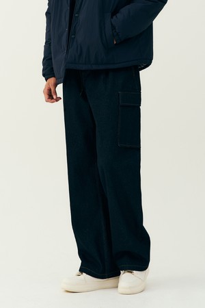 남녀공용 데일리 스몰로고 데님 원턱 와이드핏 팬츠[DP-INDIGO](UB8DP01_08)