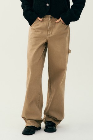 남녀공용 프레피 와이드 헤머루프 데님 팬츠[BEIGE](UB8DP02_25)