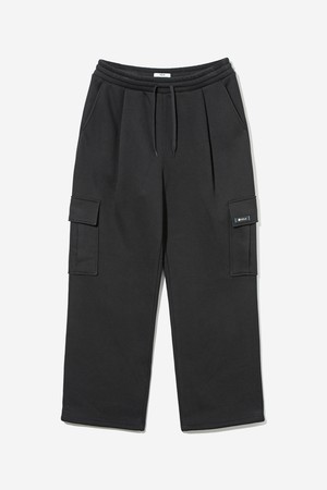 남녀공용 데일리 스몰로고 져지 오버 와이드 카고 기모 팬츠[BLACK](UBALP38_39)