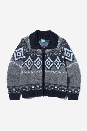 여성 노르딕 패턴 칼라넥 집업 카디건[NAVY](UBAGD50_45)