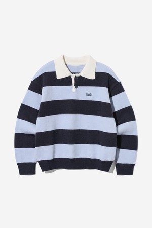 여성 데일리 스몰로고 스트라이프 칼라넥 니트(UBALK50)