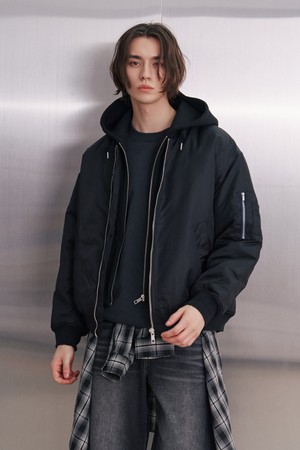 남성 어반 시크 레이어드 후드 항공 점퍼(HBAUJ42)