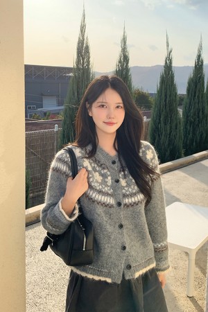 여성 리본 보카시 버튼 카디건[GREY](UBBGDA1_35)