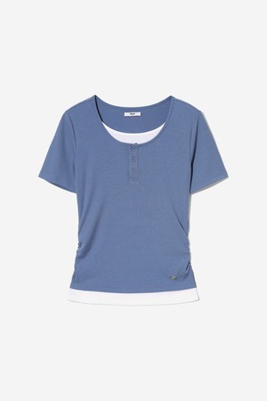 여성 레이어드 헨리넥 골지 티셔츠[G-BLUE](UC5STA6_48)