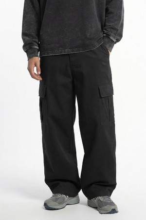 남녀공용 워싱 노턱 카고 와이드 팬츠[BLACK](UC3LP20_39)
