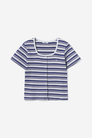 여성용 스퀘어넥 멀티스트라이프 반팔티[NAVY](UC4STC1_45)