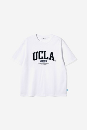 남녀공용 컬리지 레터링 오버핏 반팔 티셔츠[WHITE](UC5STA1_31)