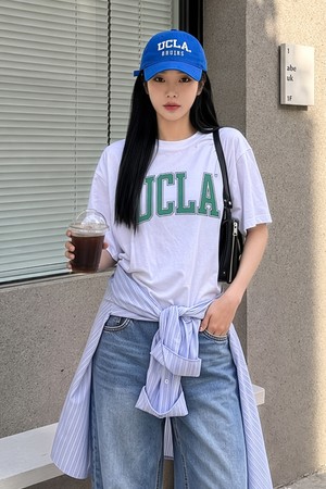남녀공용 UCLA 더블 라인 아치 로고 티셔츠[WHITE](UC6STA1_31)