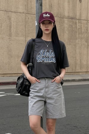 남녀공용 UCLA 버블 레터링 오버핏 티셔츠[CH-GREY](UC6STA5_37)