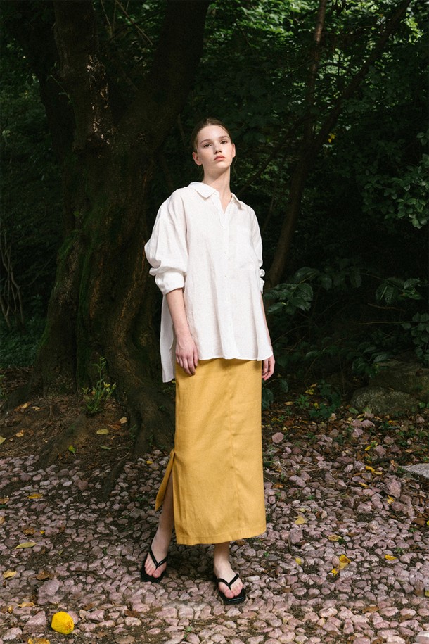 BELLEMA - 롱스커트 - linen with slit lons skirt