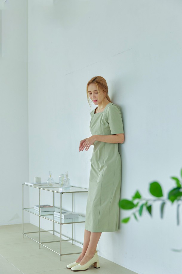 BELLEMA - 반소매 원피스 - Cotton Square Neck Dress