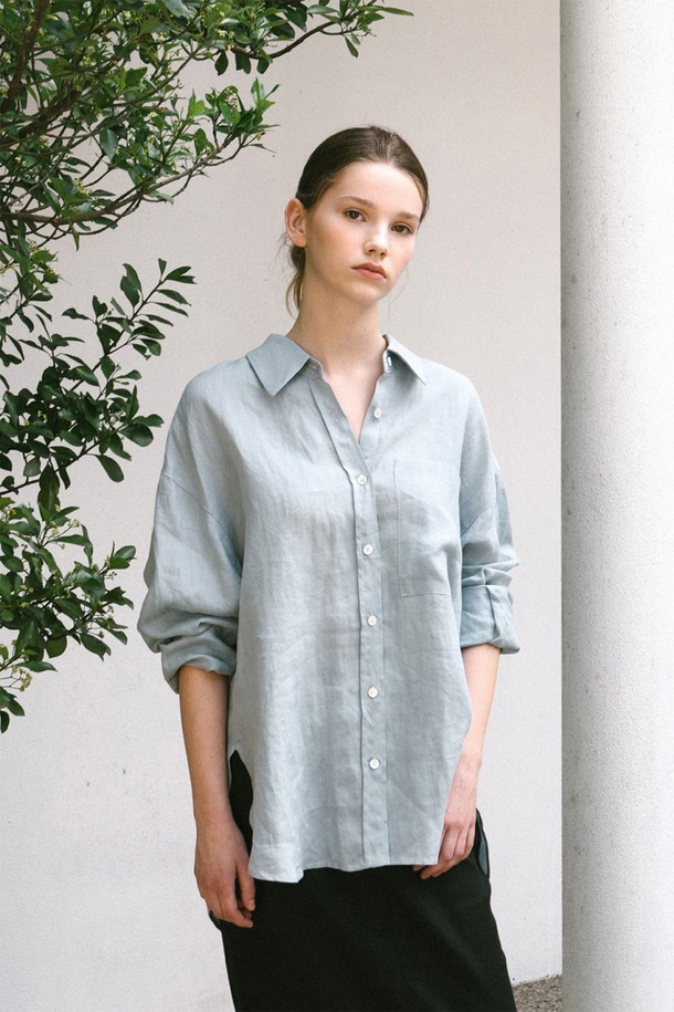 BELLEMA - 셔츠 - oversize linen shirt[skyblue]