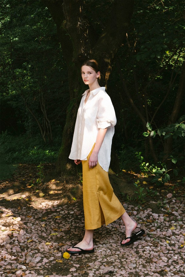 BELLEMA - 롱스커트 - linen with slit lons skirt