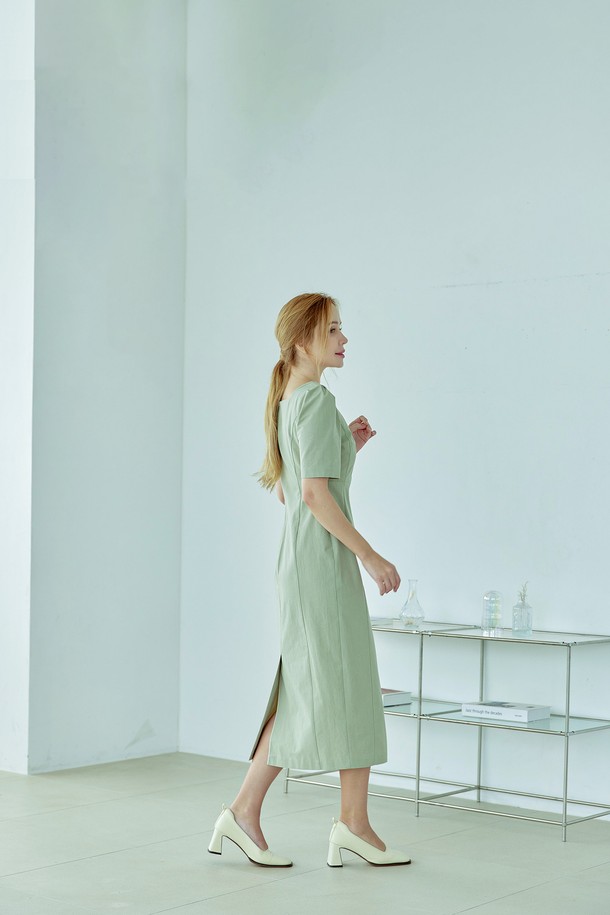 BELLEMA - 반소매 원피스 - Cotton Square Neck Dress