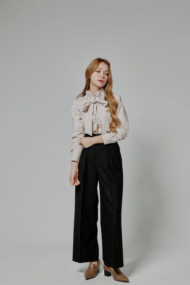 BELLEMA - 블라우스 - Ruffle Cotton Tie Blouse[beige]