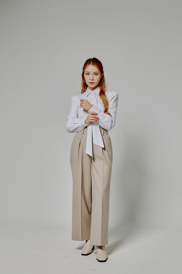 BELLEMA - 셔츠 / 블라우스 - Cotton Slim Fit Tie Puff Blouse[ivory]