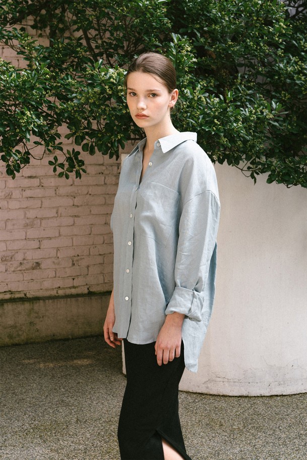 BELLEMA - 셔츠 - oversize linen shirt[skyblue]