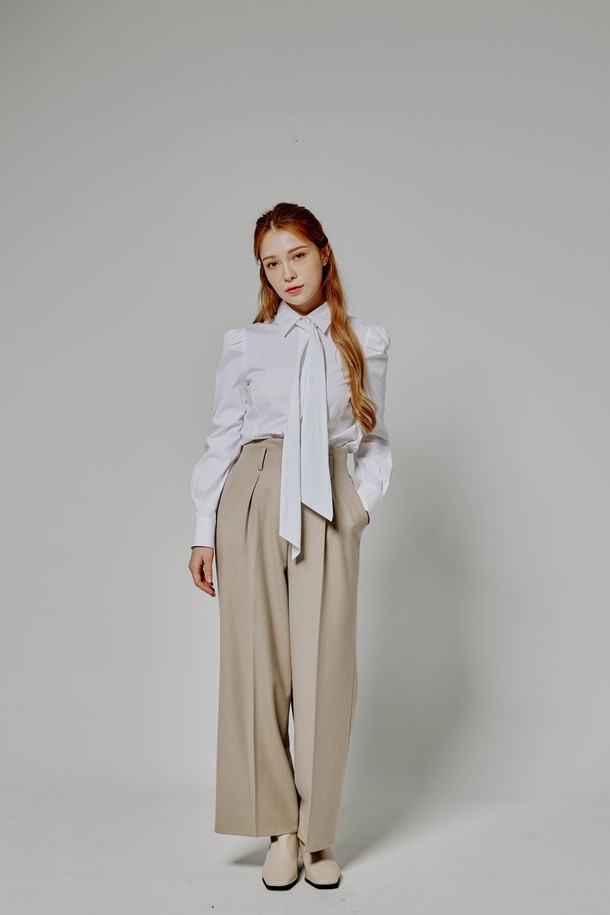 BELLEMA - 셔츠 / 블라우스 - Cotton Slim Fit Tie Puff Blouse[ivory]