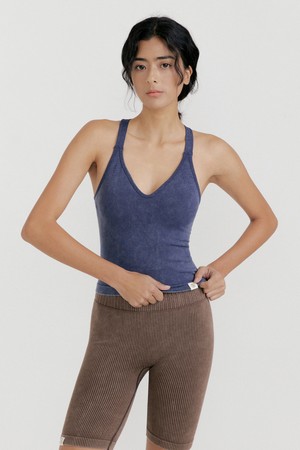 심리스 브이넥 크로스 크롭탑