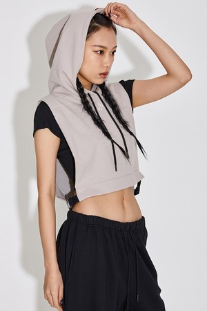 SIDE BUCKLE SLEEVELESS HOODIE_T316TP125