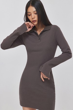 SLIT LONG SLEEVE POLO DRESS_T326DS500