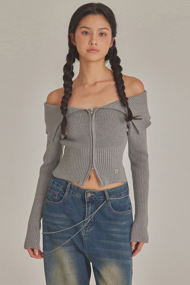 TOPGIRL  - 가디건 - OFF SHOULDER SAILOR KNIT ZIP-UP_T423OT800