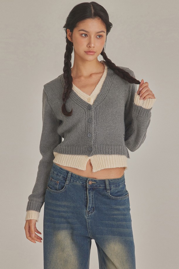 TOPGIRL  - 가디건 - CONTRAST LAYERED KNIT CARDIGAN_T423OT805